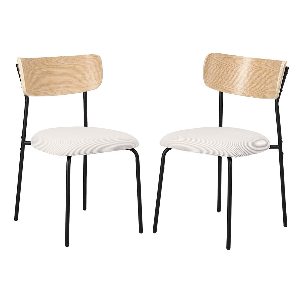 Oikiture 2PCS Dining Chairs Padded Kitchen Chair Corduroy Beige