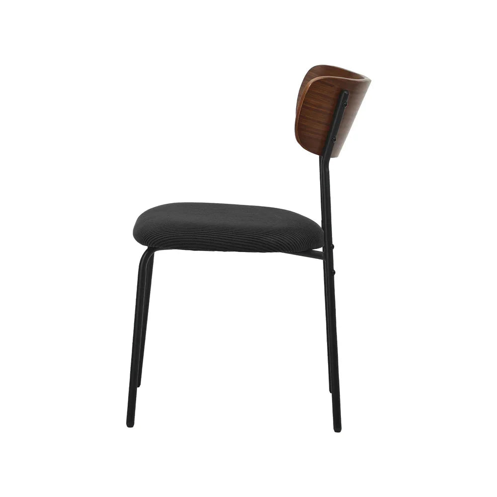 2PCS Dining Kitchen Chair Padded Lounge Seat Corduroy Black