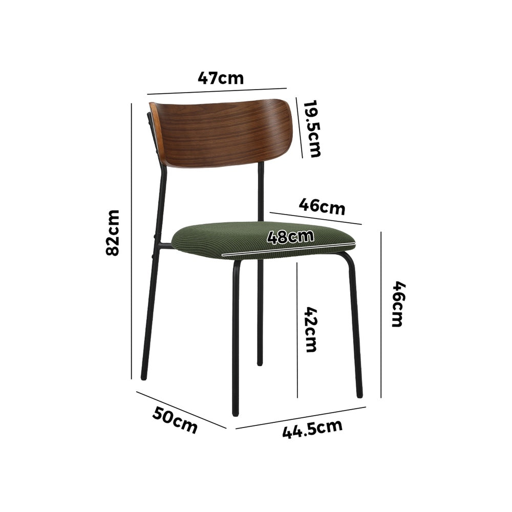 Dining Chairs Set of 2 – Sherpa Green Padded Bentwood Seat 120kg