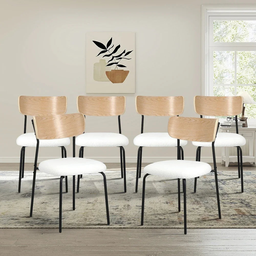 6PCS Dining Chairs Kitchen Padded Lounge Seat Sherpa White