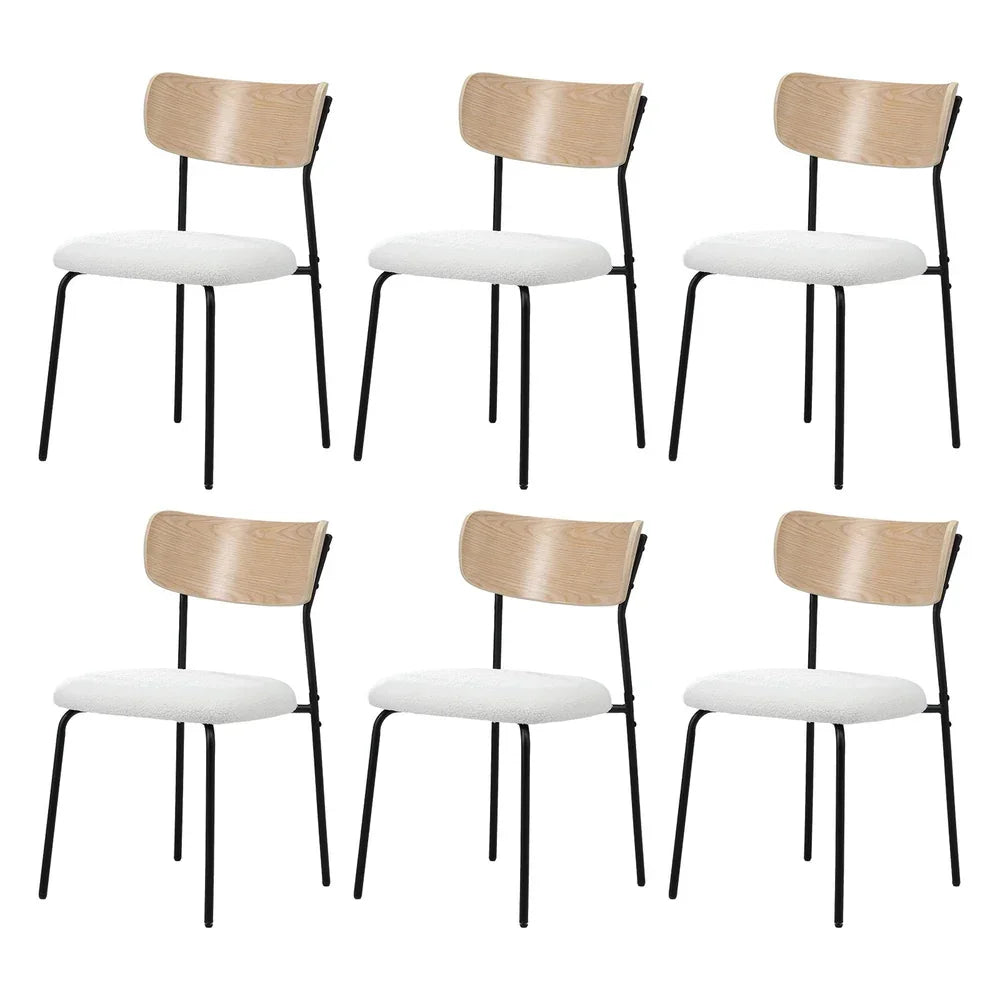 6PCS Dining Chairs Kitchen Padded Lounge Seat Sherpa White