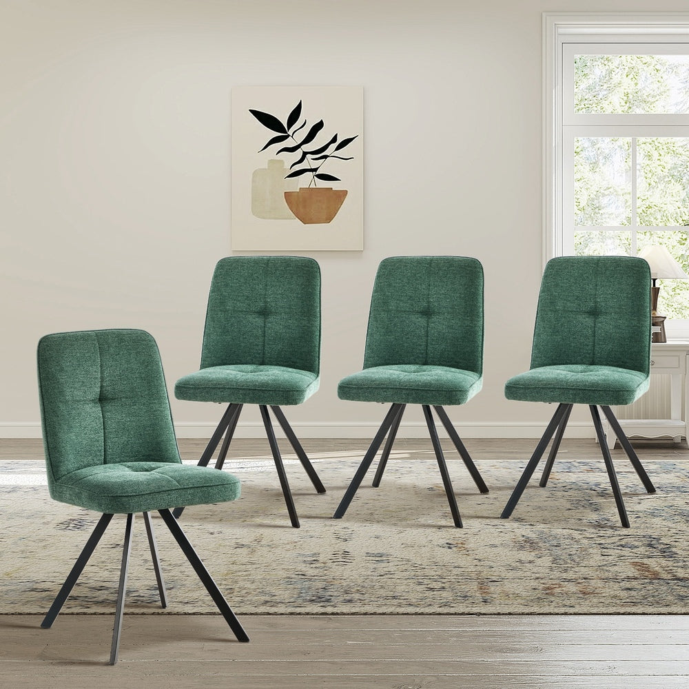 4x Dining Chair Kitchen Seat Linen Fabric Accent Chair Green