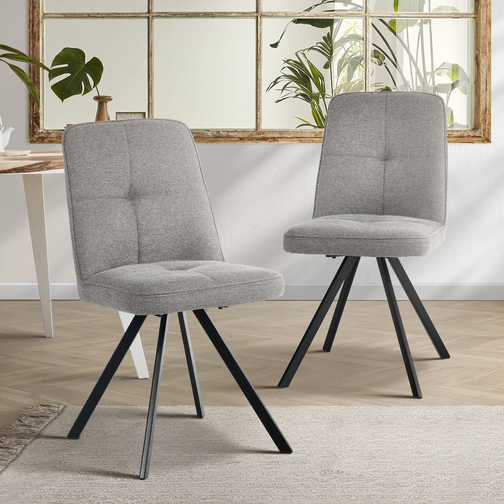 2x Dining Chair Kitchen Seat Linen Fabric Accent Chair Grey