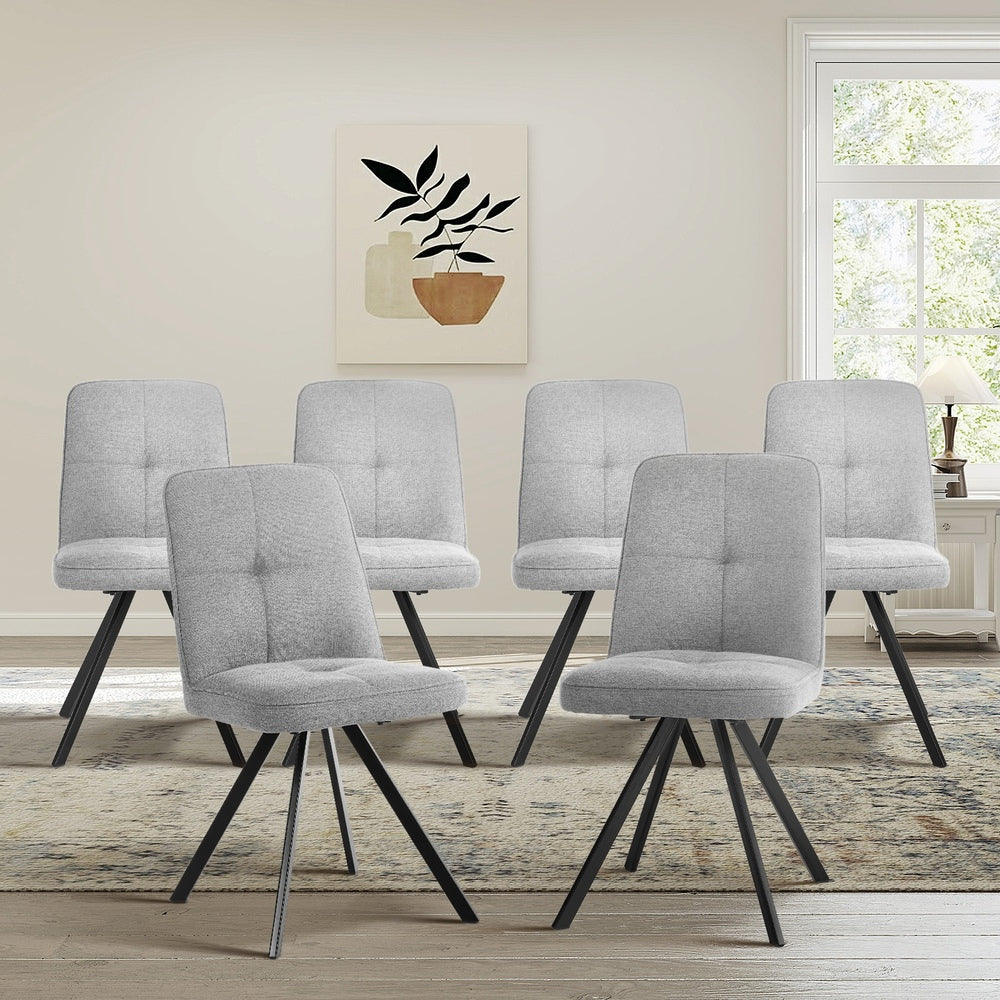 6x Dining Chair Kitchen Seat Linen Fabric Accent Chair Grey
