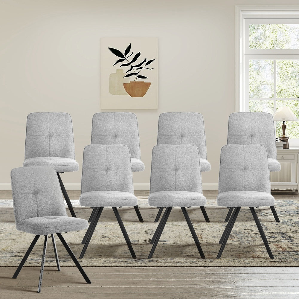 8x Dining Chair Kitchen Seat Linen Fabric Accent Chair Grey