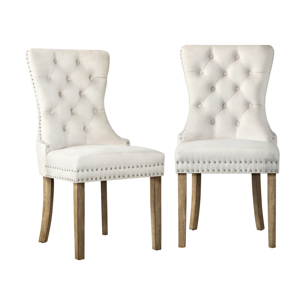 8x Velvet Dining Chairs French Provincial Tufted Beige