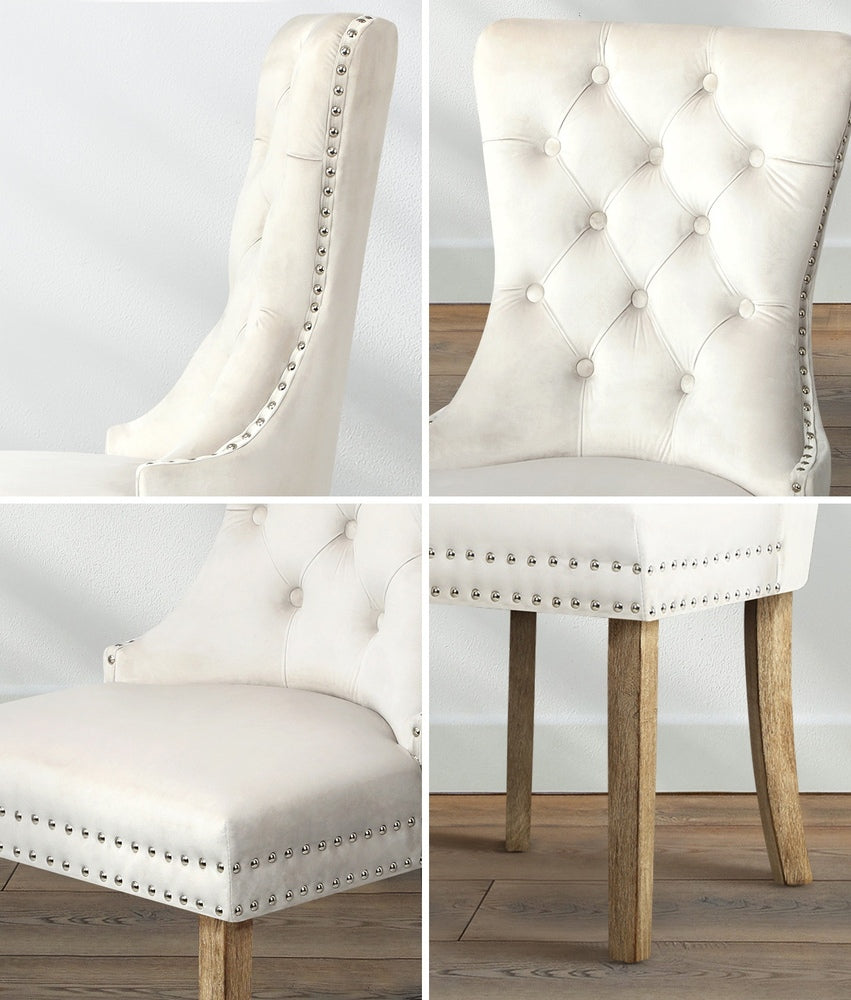 8x Velvet Dining Chairs French Provincial Tufted Beige