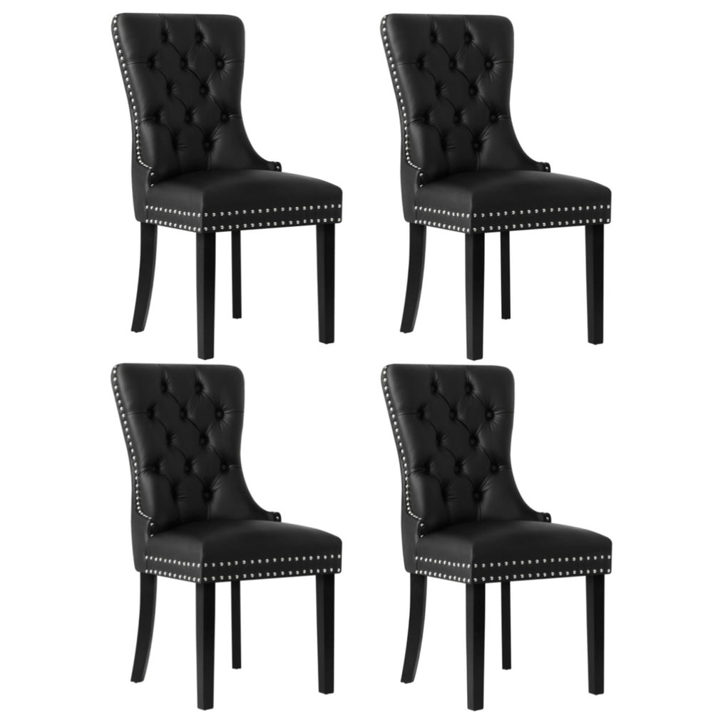 4x Dining Chairs French Provincial Tufted PU Leather Black