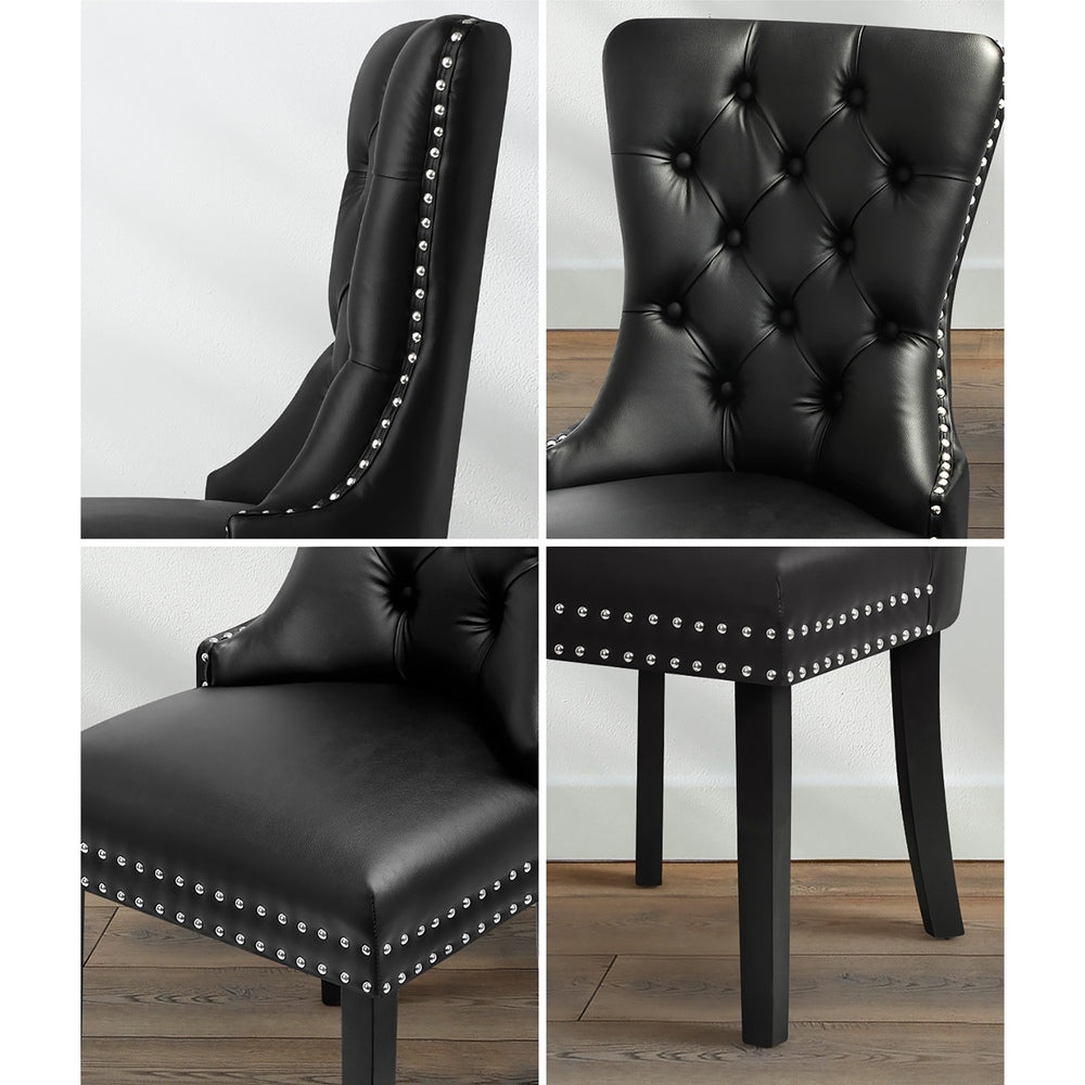 4x Dining Chairs French Provincial Tufted PU Leather Black