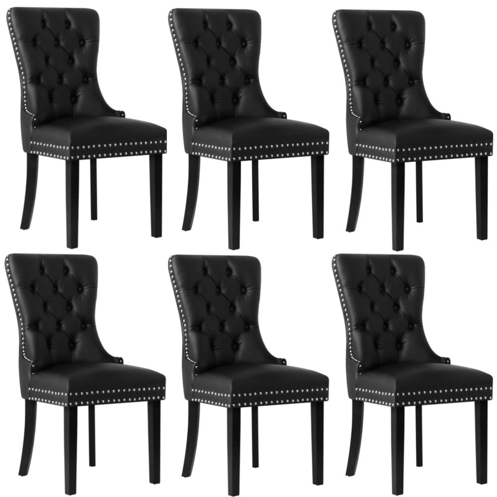 6x Dining Chairs French Provincial Tufted PU Leather Black