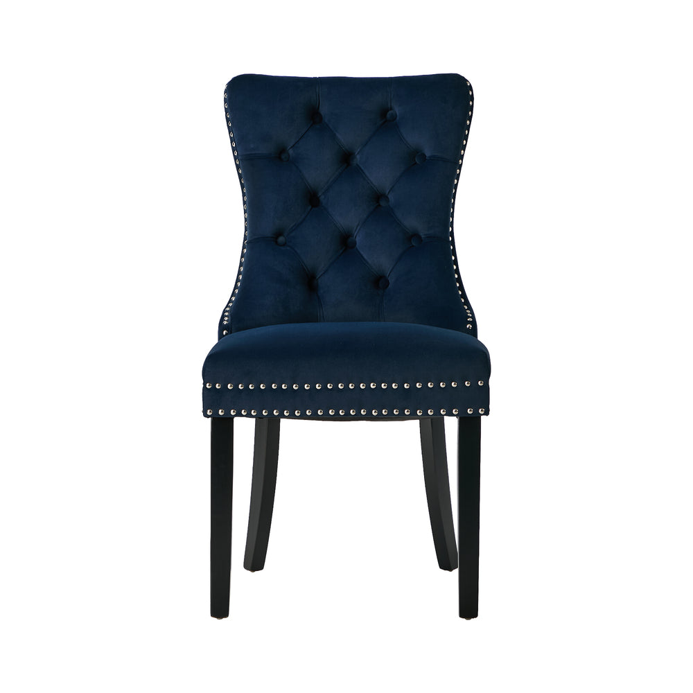2x Velvet Dining Chairs Upholstered French Tufted Blue