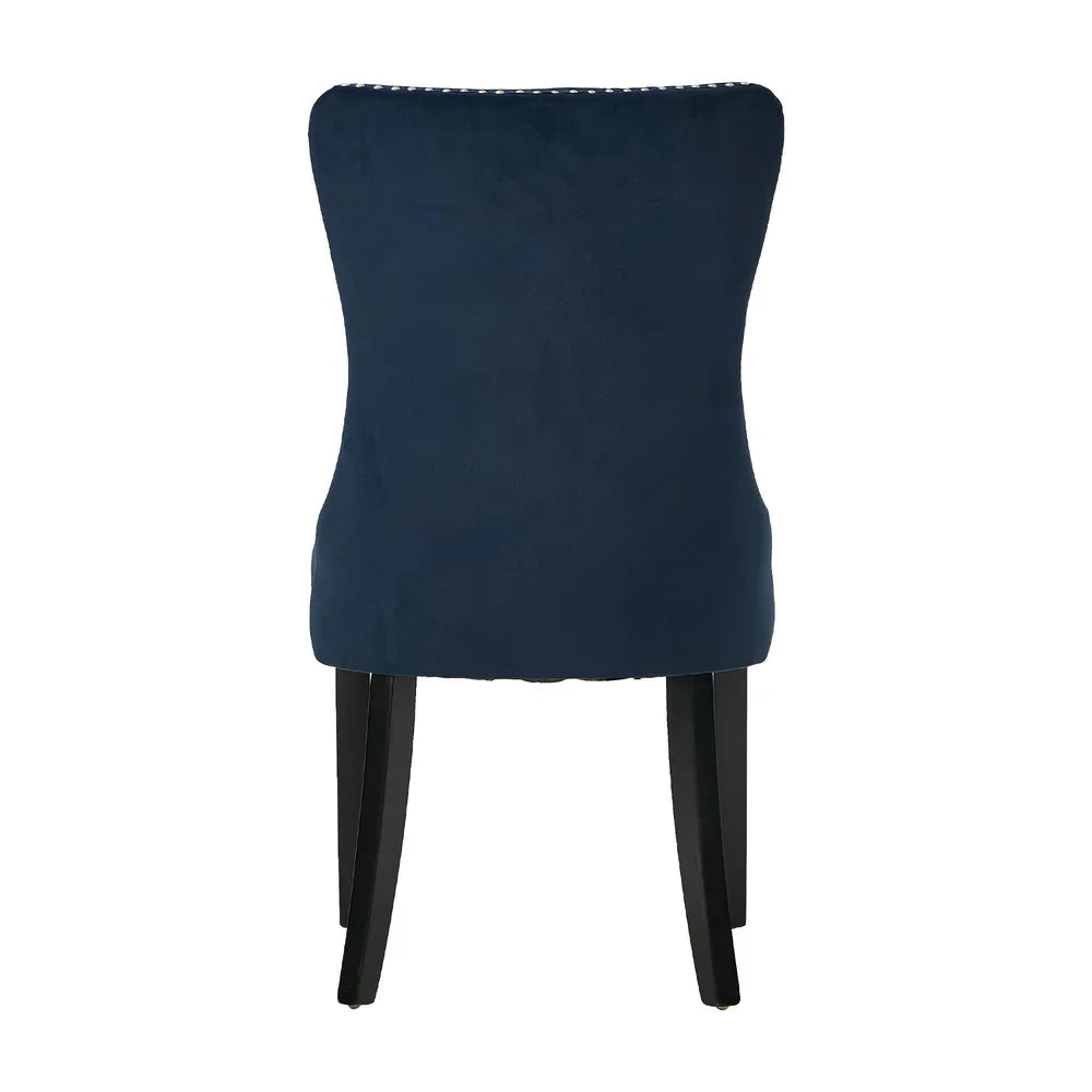 Velvet Dining Chairs with Tufted Back & Rubberwood Legs – Blue (4‑Pack)