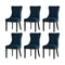 Velvet Dining Chairs with Tufted Back & Rubberwood Legs – Blue (6‑Pack)