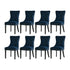 Velvet Dining Chairs with Tufted Back & Rubberwood Legs – Blue (8‑Pack)