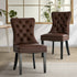 PU Leather Dining Chairs with Tufted Back & Rubberwood Legs – Brown (2‑Pack)
