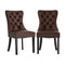 PU Leather Dining Chairs with Tufted Back & Rubberwood Legs – Brown (2‑Pack)