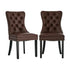 PU Leather Dining Chairs with Tufted Back & Rubberwood Legs – Brown (2‑Pack)