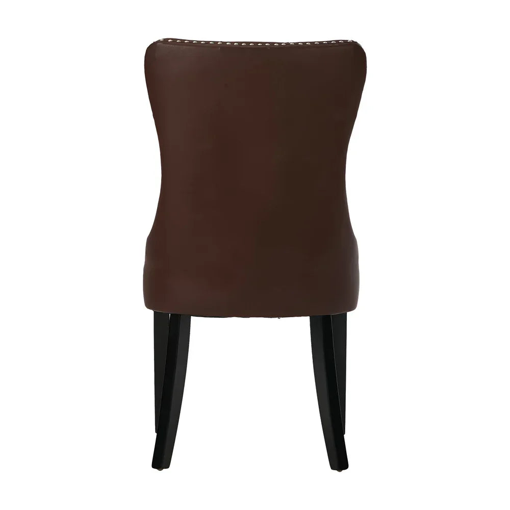 PU Leather Dining Chairs with Tufted Back & Rubberwood Legs – Brown (2‑Pack)