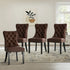 PU Leather Dining Chairs with Tufted Back & Rubberwood Legs – Brown (4‑Pack)