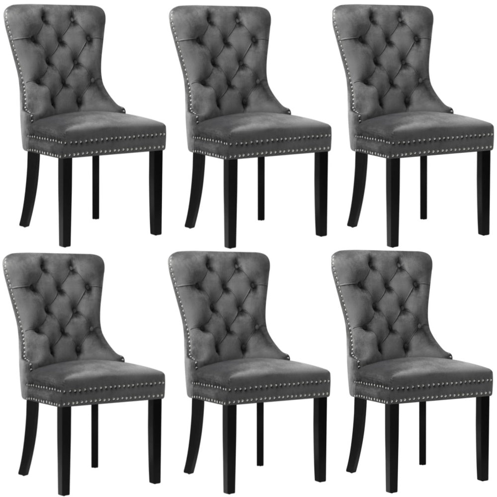 6x Velvet Dining Chairs French Provincial Tufted Grey