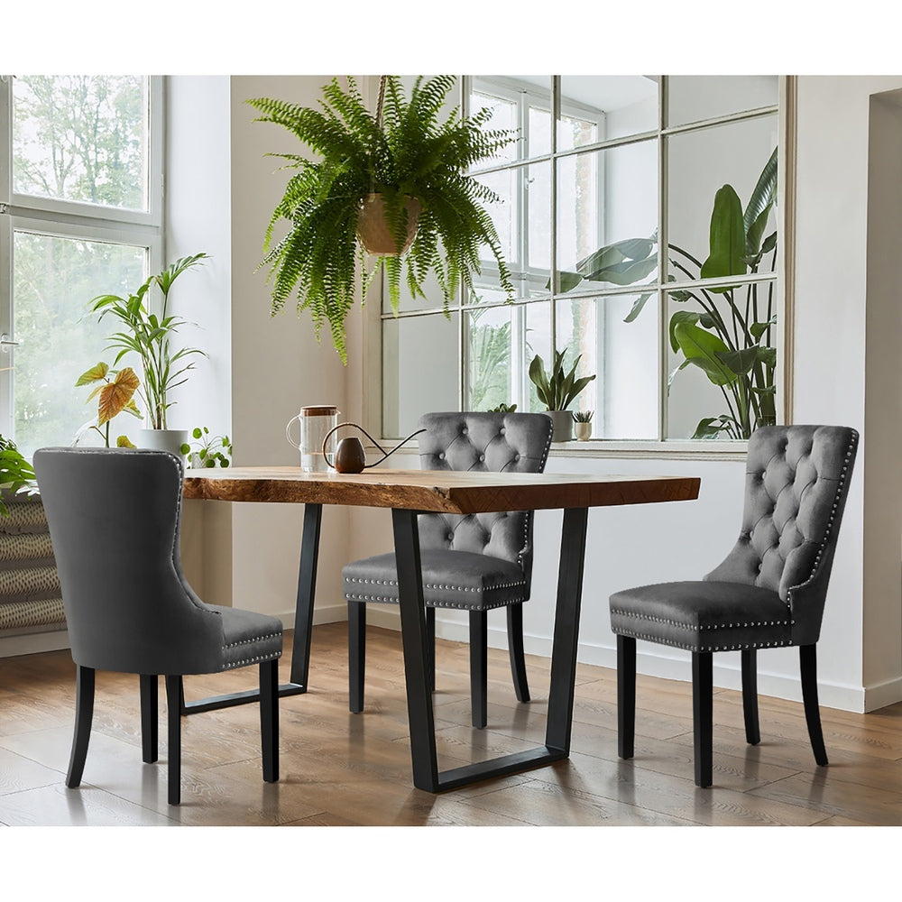 6x Velvet Dining Chairs French Provincial Tufted Grey
