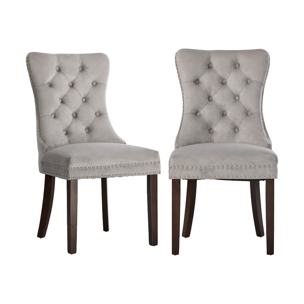 2x Velvet Dining Chairs Upholstered French Tufted Light Grey