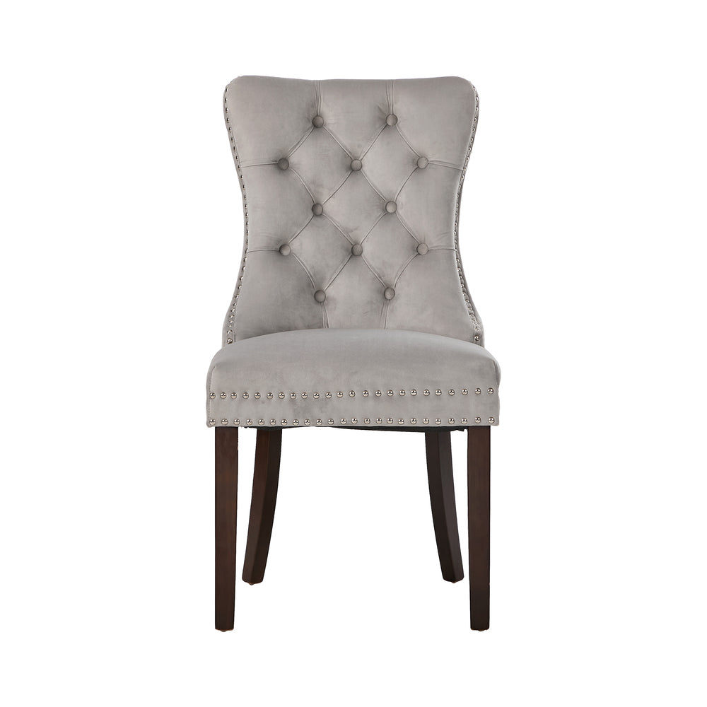 4x Velvet Dining Chairs Upholstered French Tufted Light Grey