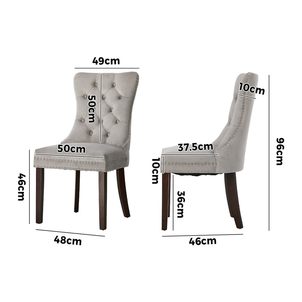 4x Velvet Dining Chairs Upholstered French Tufted Light Grey