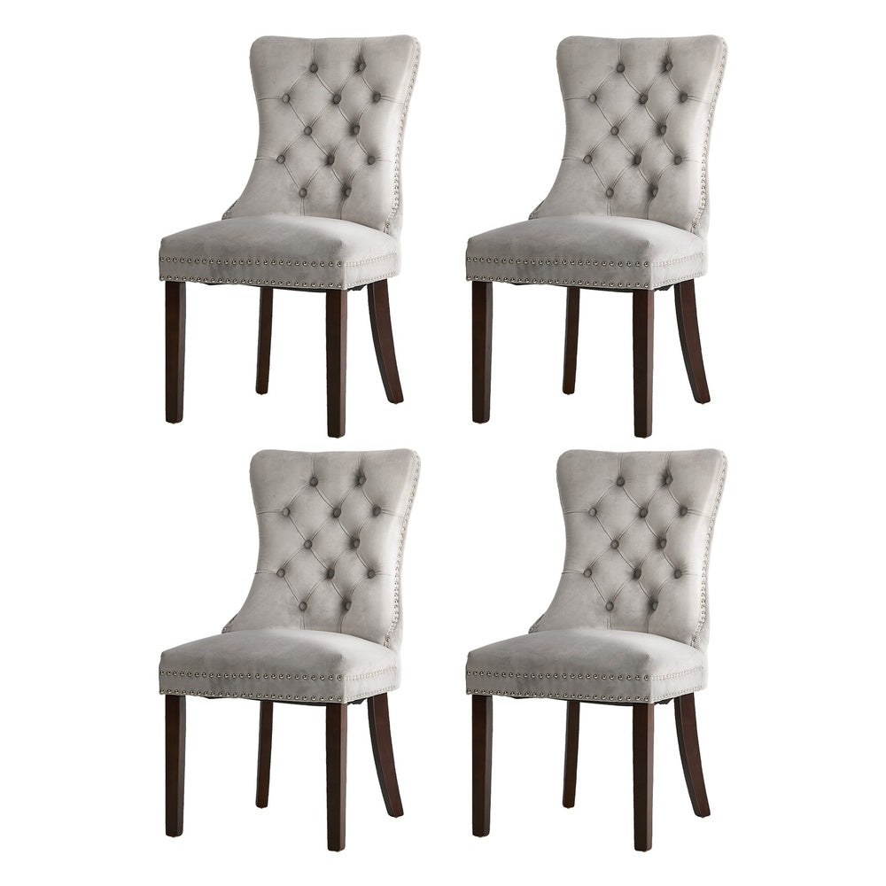 4x Velvet Dining Chairs Upholstered French Tufted Light Grey