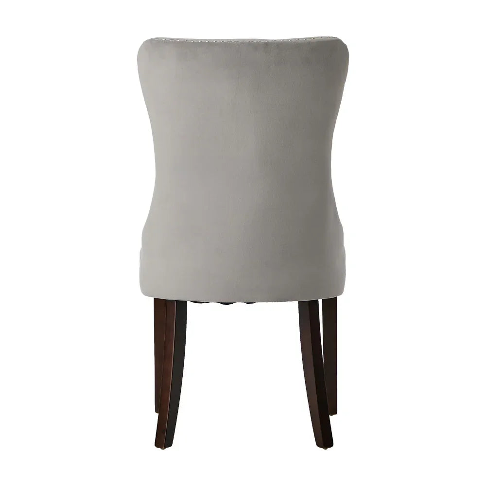 Velvet Dining Chairs with Tufted Back & Rubberwood Legs – Light Grey (6-Pack)