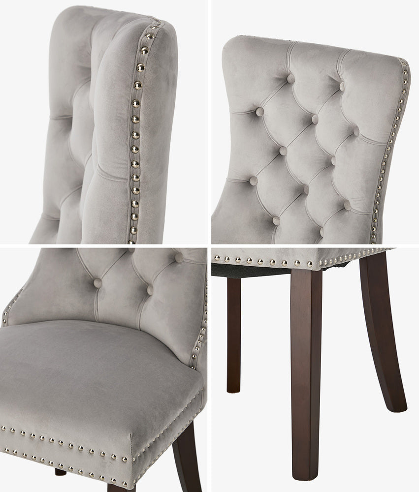 2x Velvet Dining Chairs Upholstered French Tufted Light Grey