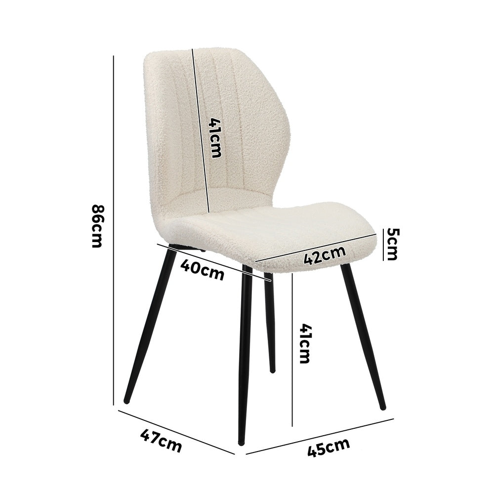 Oikiture Set of 6 Dining Chairs Padded Seat Armless Boucle White
