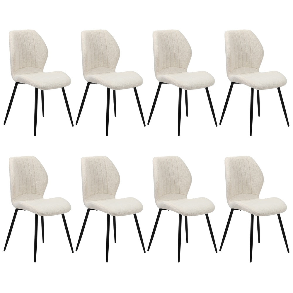 Set of 8 Dining Chairs Padded Seat Armless Boucle White