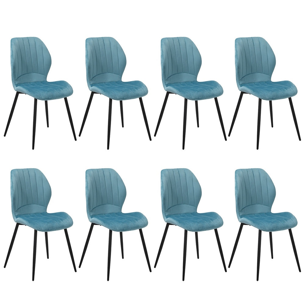 Set of 8 Dining Chairs Padded Seat Armless Velvet Blue