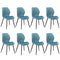 Set of 8 Dining Chairs Padded Seat Armless Velvet Blue