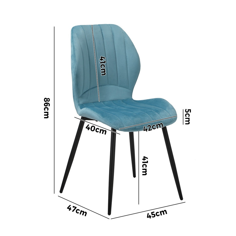 Set of 8 Dining Chairs Padded Seat Armless Velvet Blue