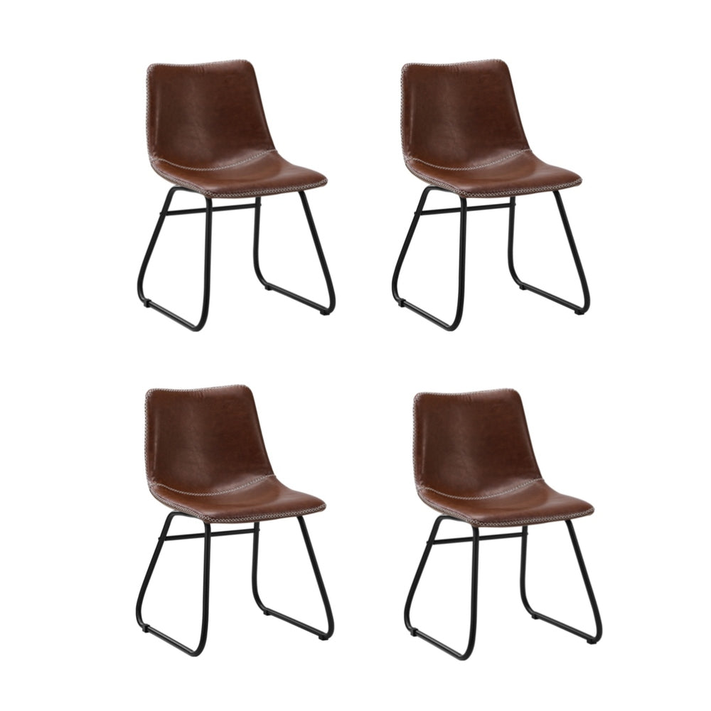 4x Dining Chairs Retro Padded Seat PU Brown