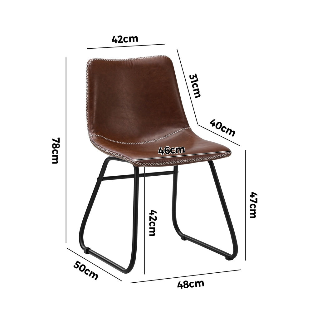 4x Dining Chairs Retro Padded Seat PU Brown