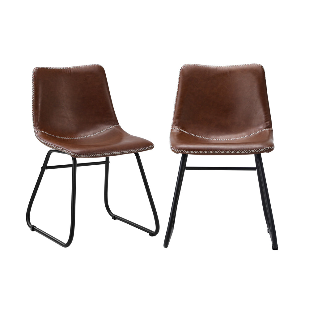 6x Dining Chairs Retro Padded Seat PU Brown