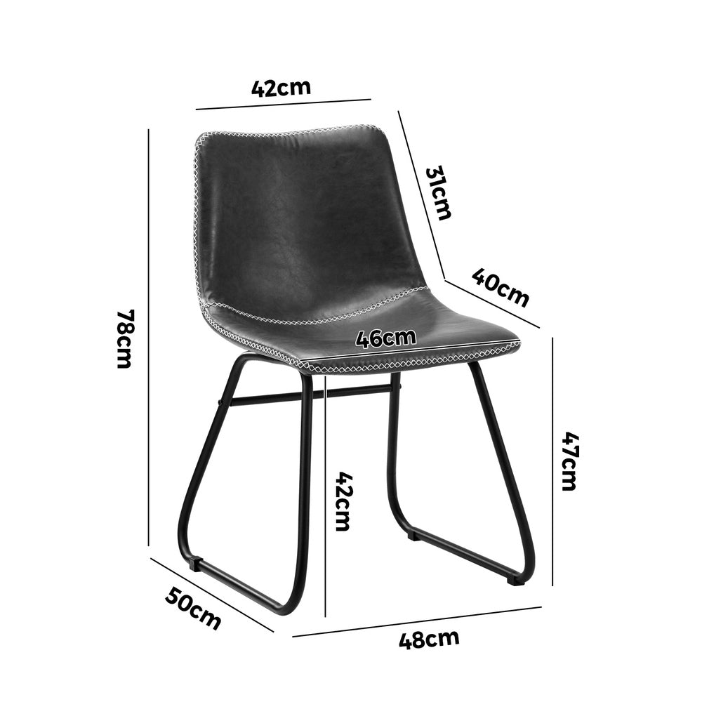 6x Dining Chairs Retro Padded Seat PU Grey