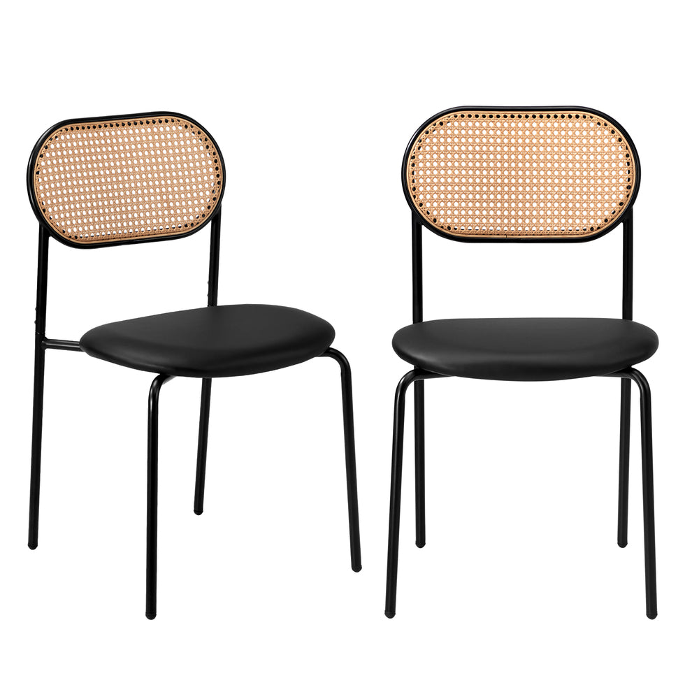 4PCS Dining Chair Rattan Furniture PU Leather Black