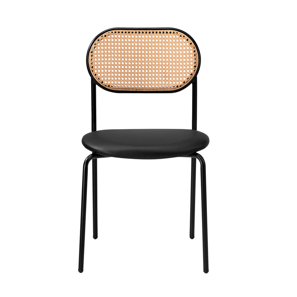 4PCS Dining Chair Rattan Furniture PU Leather Black