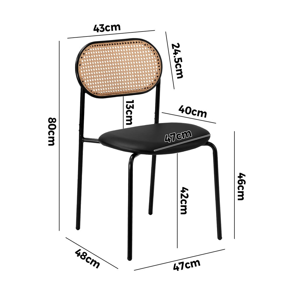 4PCS Dining Chair Rattan Furniture PU Leather Black