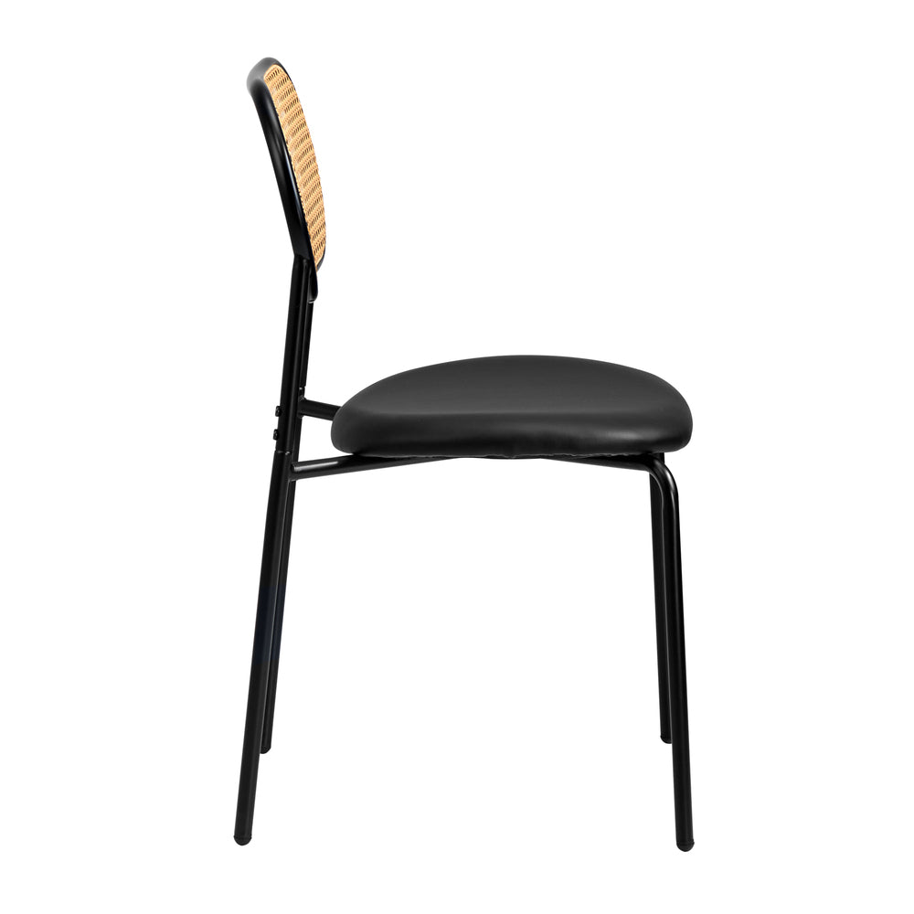 4PCS Dining Chair Rattan Furniture PU Leather Black