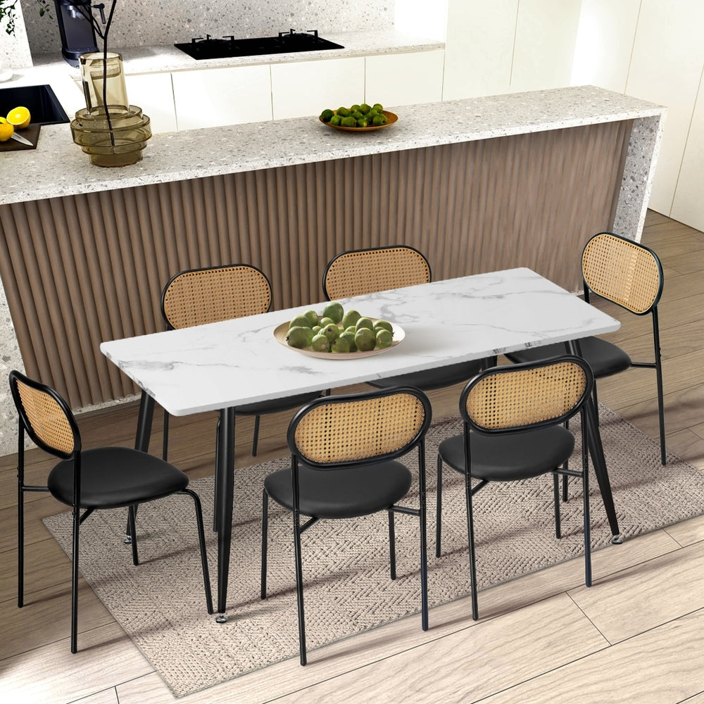 4PCS Dining Chair Rattan Furniture PU Leather Black