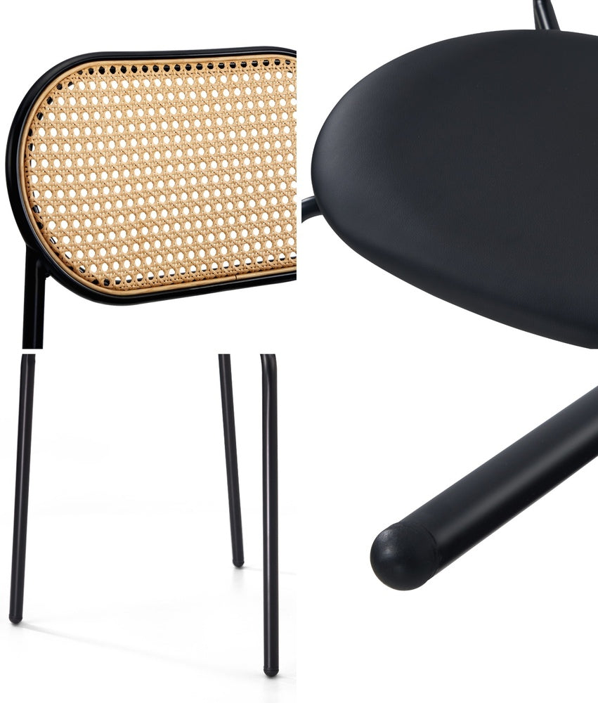 4PCS Dining Chair Rattan Furniture PU Leather Black