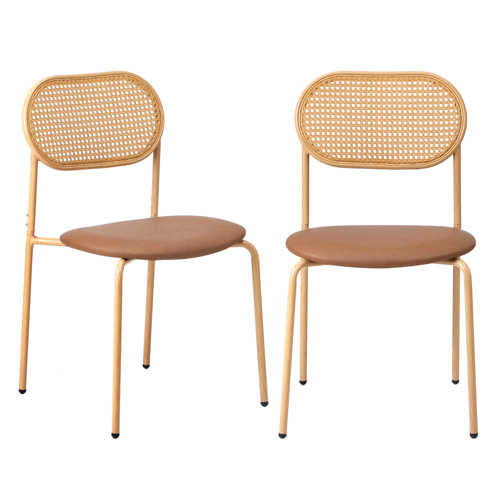 4PCS Dining Chair Rattan Furniture PU Leather Brown