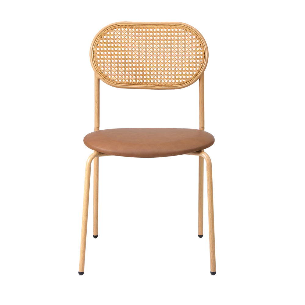 4PCS Dining Chair Rattan Furniture PU Leather Brown