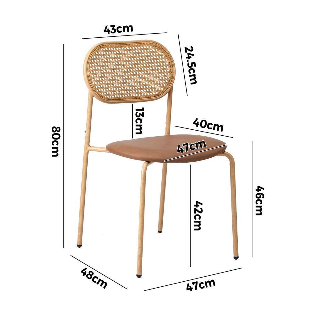 4PCS Dining Chair Rattan Furniture PU Leather Brown