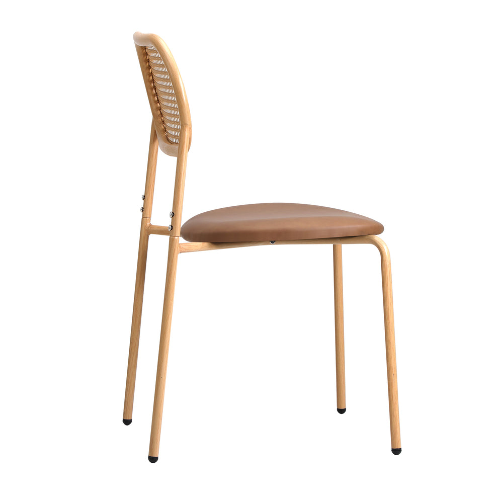 4PCS Dining Chair Rattan Furniture PU Leather Brown